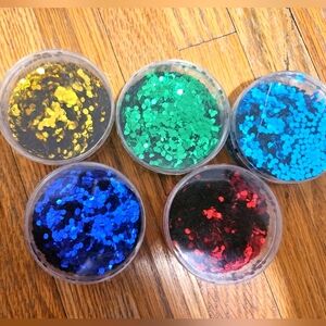 5 Jars of Glitter: Gold, Green, Red, Dark Blue & Light Blue 💛💚❤️💙🩵